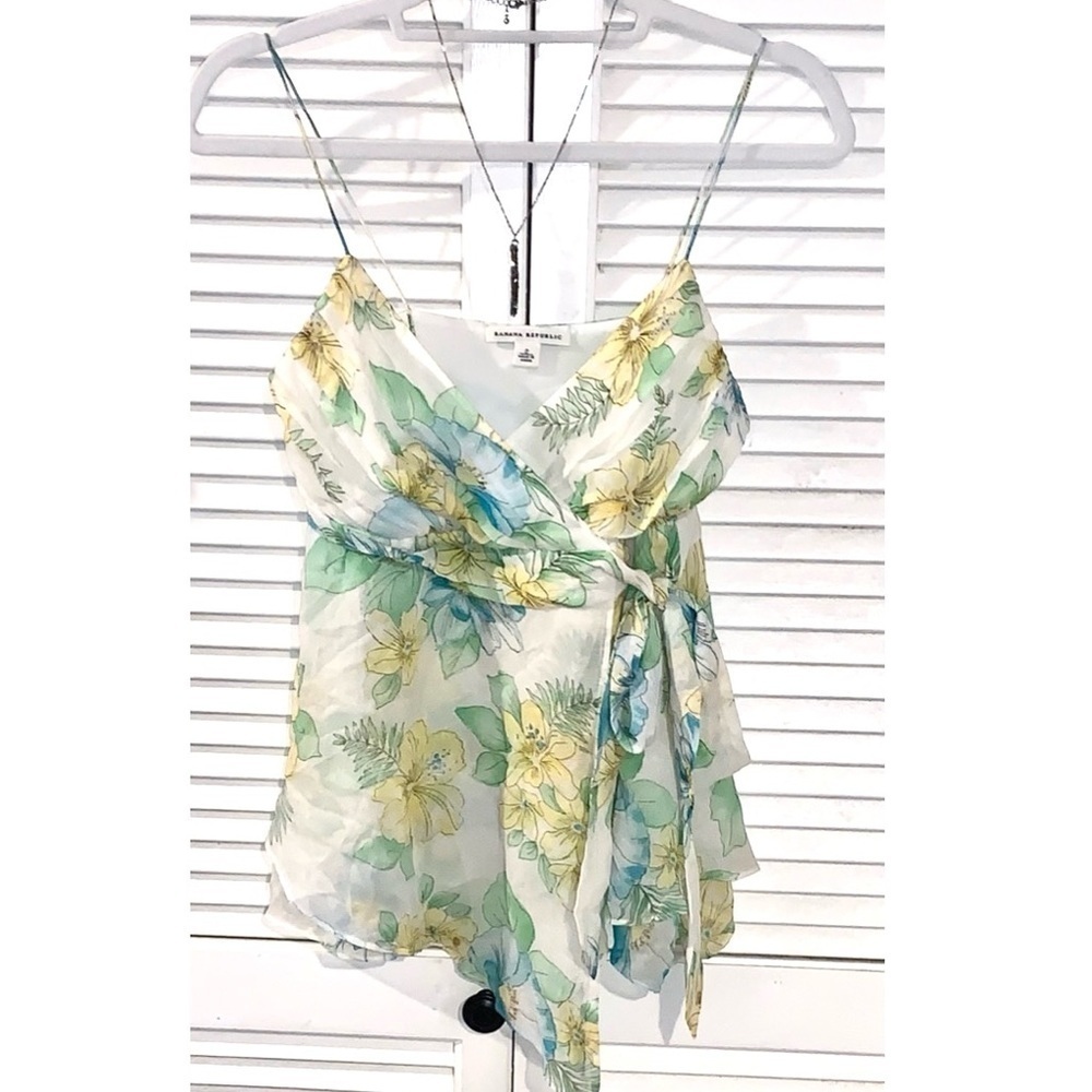 Banana Republic Vintage Floral Silk Cami Yellow and Green Size 2